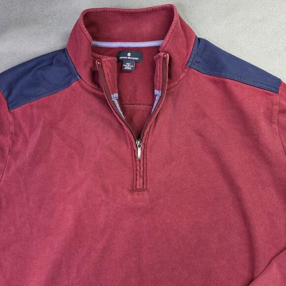 Brooks Brothers Pullover Mens 2XLT Red Navy Quarter Zip Long Sleeve Cotton Shirt - Picture 2 of 10